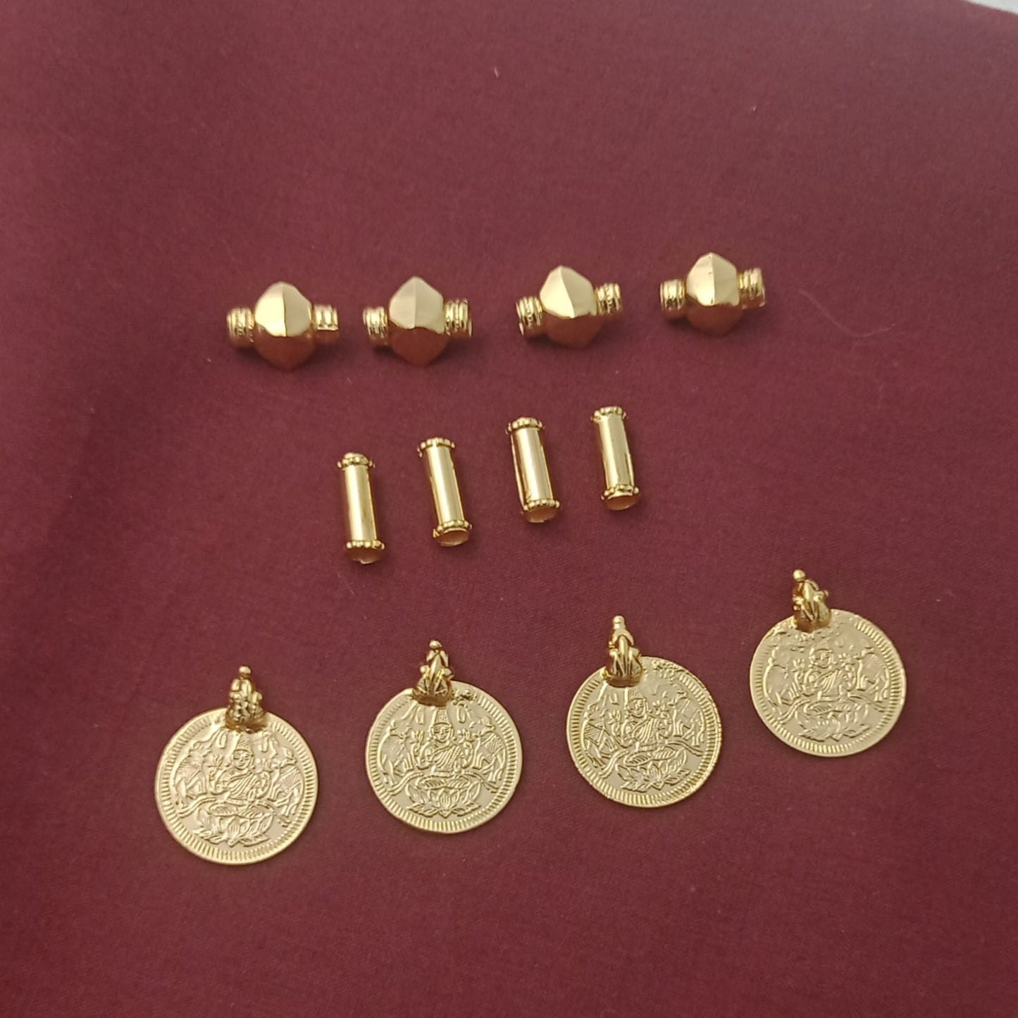 4 Gundu, 4 Nanal, 4 lakshmi Kasu - gold plated mangalyam thali combo set