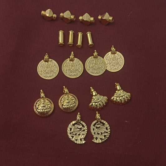 4 Gundu, 4 Nanal, 4 Lakshmi kasu, 2 Manga, 2 Valacippu, 2 lakshmi Pottu - Large tali urukal combo set